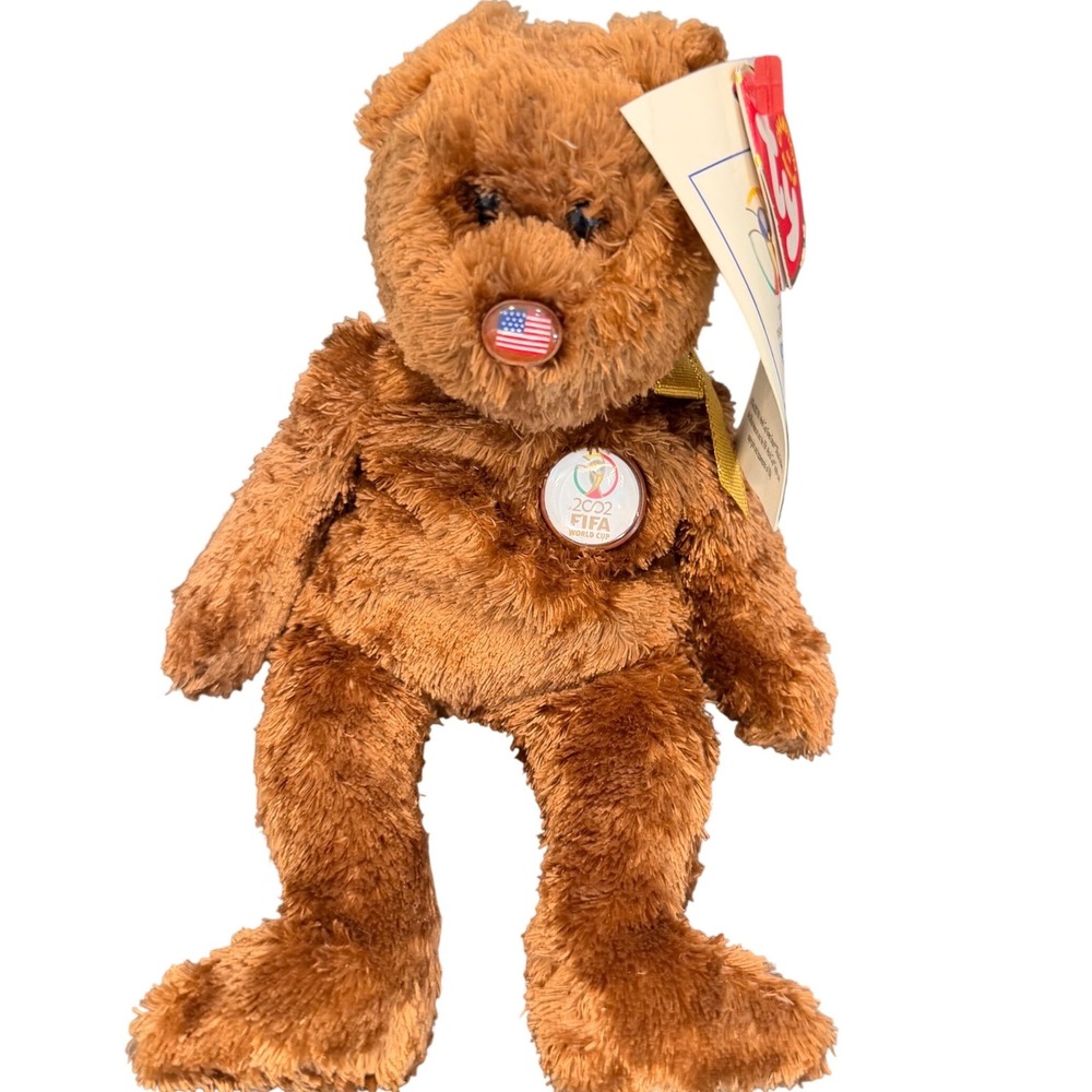 Ty Beanie Baby United States Champion 2002 FIFA World Cup Korea Japan Brown Bear
